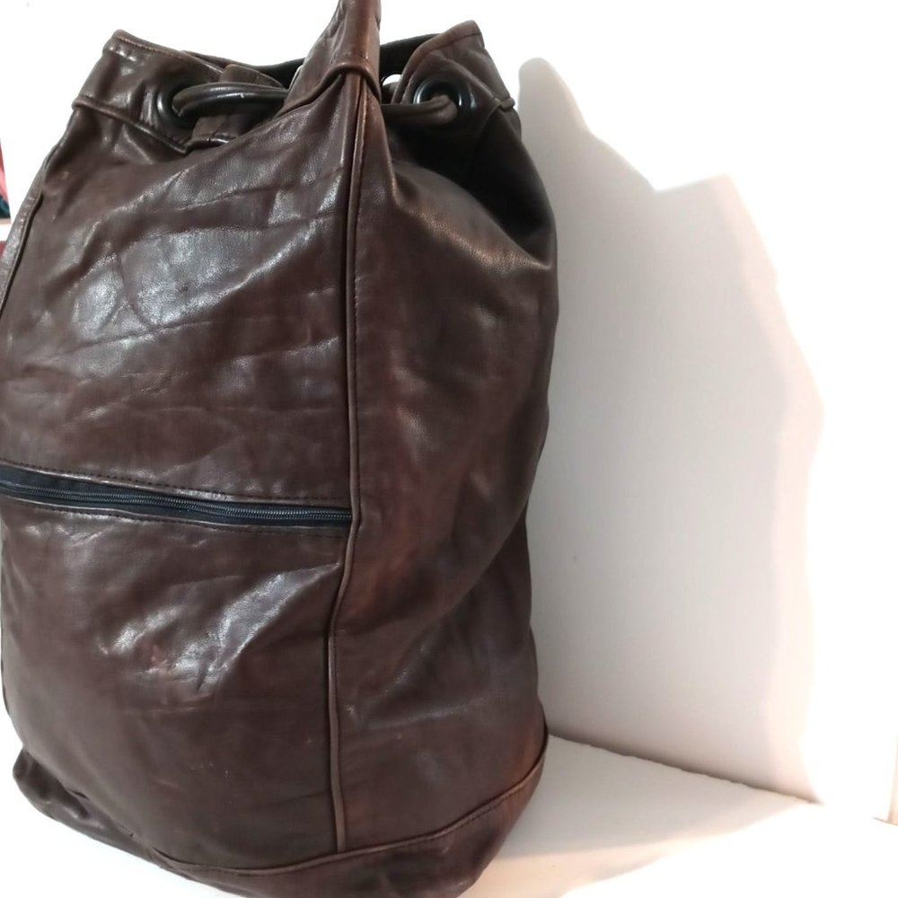 Leather Handmade Drawsting Closure Backpack - Picture 2 of 10